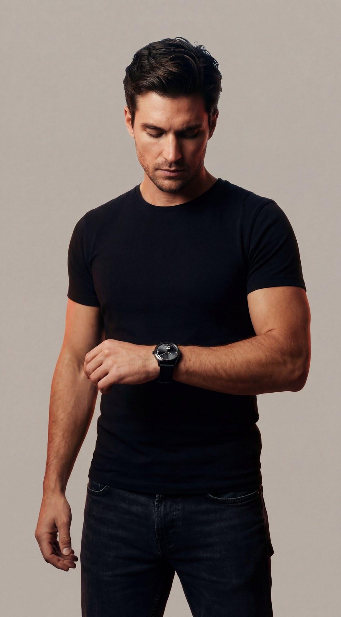 A person wearing the arc hybrid smartwatch in natural daylight
